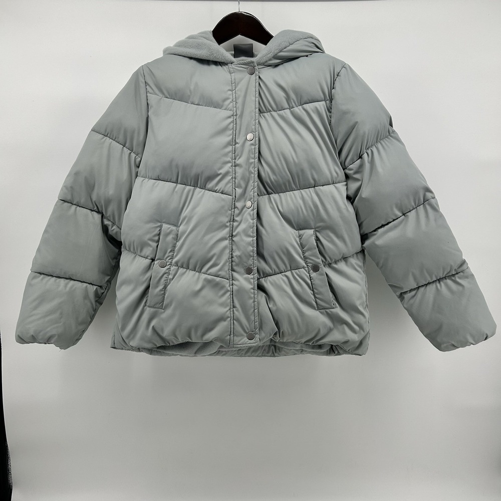 32 Degrees Heat Womens L Sage Chevron Quilted Fleece Lined Hooded Puffer Jacket